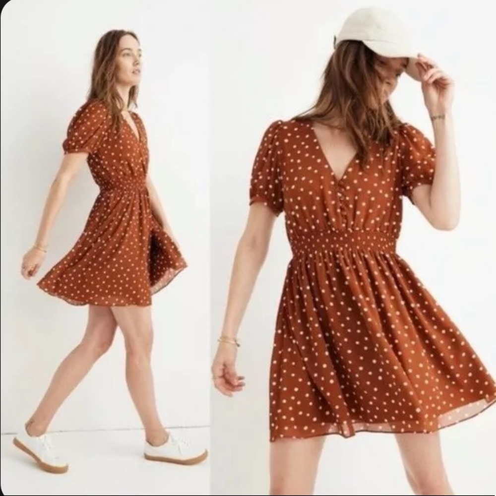 Madewell NEW Smocked Waist Mini Dress Inkspot Dots